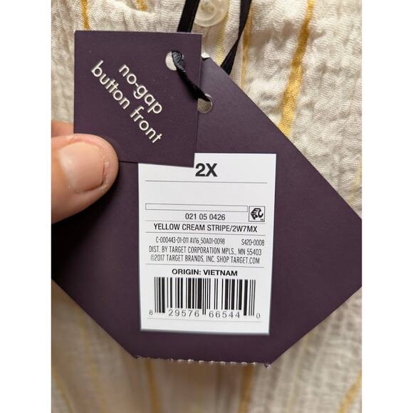 Ava & Viv Size 2X Plus Blouse Top Yellow Cream Stripe Cotton blouson long sleeve - Picture 4 of 6